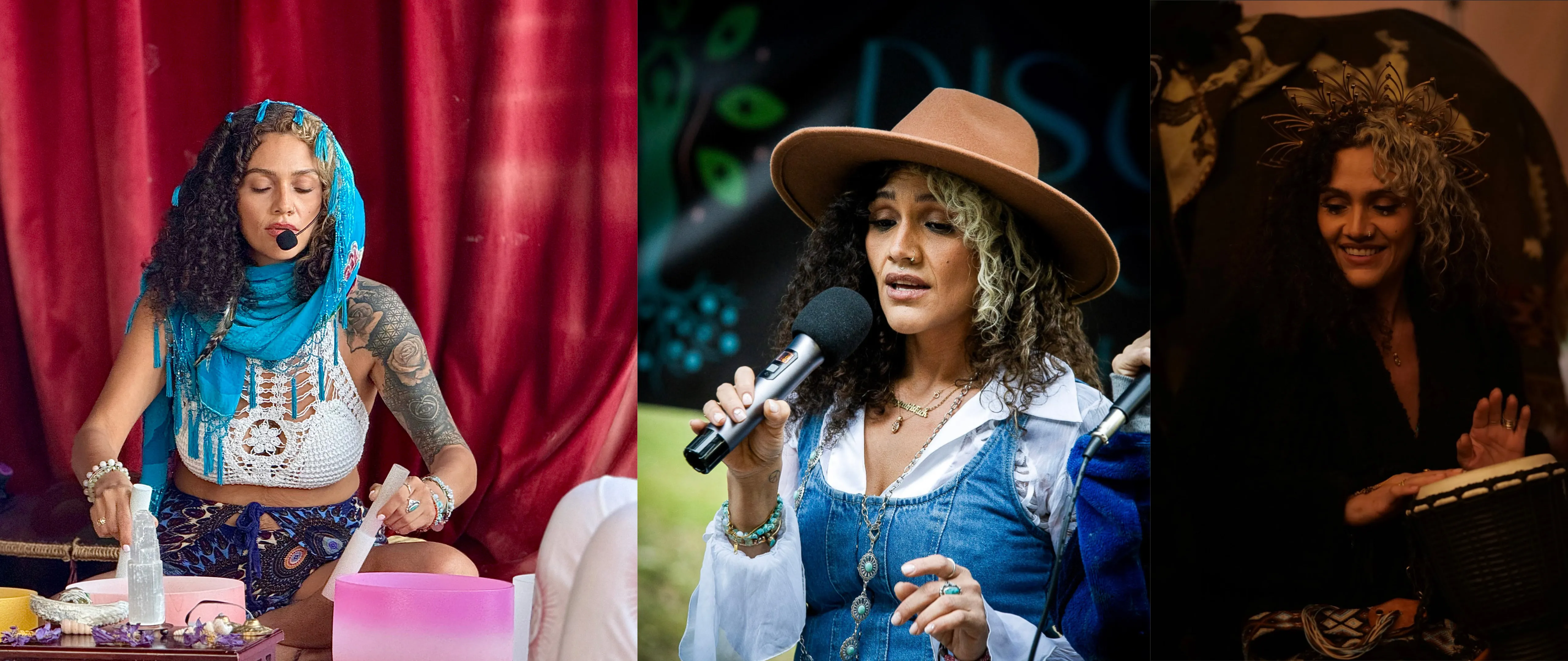 Practicing Song circle, Luna on the drum